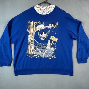 Vintage Basic Edition 1X Blue Dog Catch of Day Sweatshirt 90 USA Grandmacore